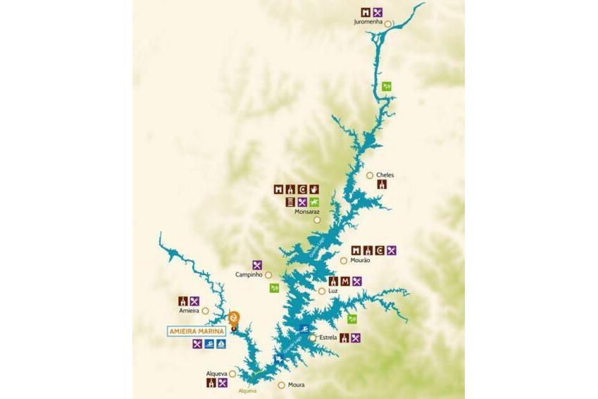 Vacaciones en el sur de Portugal | Danfluvial Mapa de rutas fluviales y puntos de amarre en el Grande Lago de Alqueva Portugal