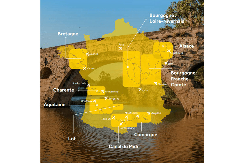 Un mapa con las regiones de francia para que los clientes sepan donde viajar